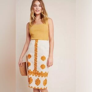 Anthropologie Verona Embroidered Pencil Skirt